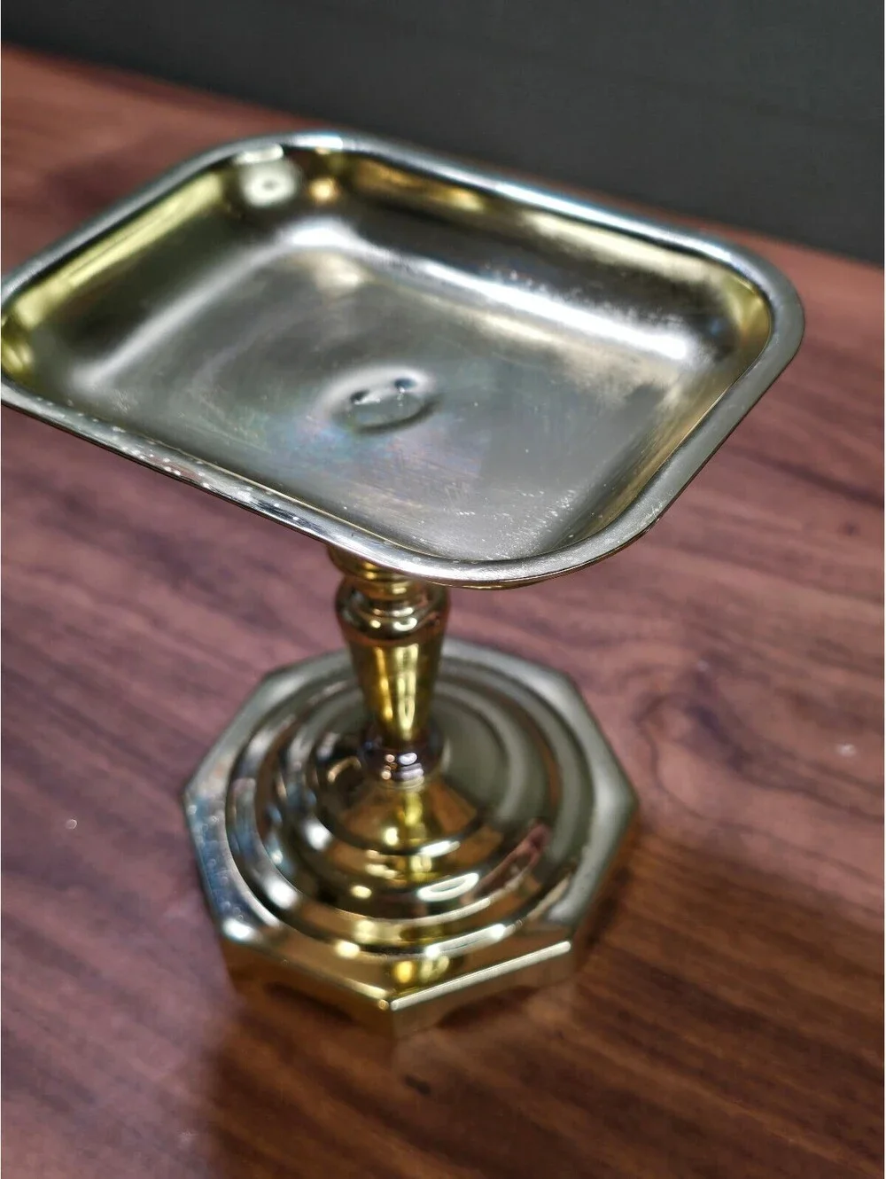 Vintage Solid Brass Pediot / Candlestick Hollywood Regency Octagonal Compote Cup
